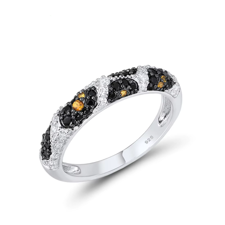 925 Sterling Silver Band Ring with Black Spinel and Yellow Zirconia – Elegant Women’s Jewelry