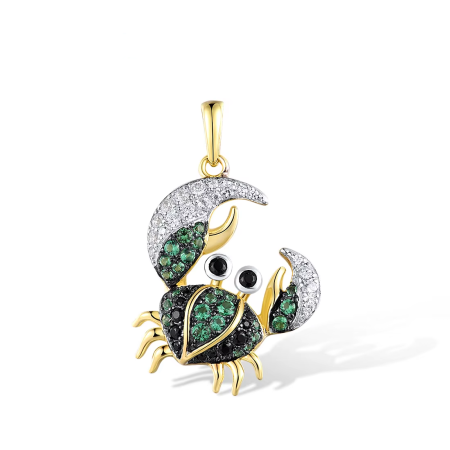 Charming Crab Pendant – 925 Sterling Silver with Green and Black Spinel