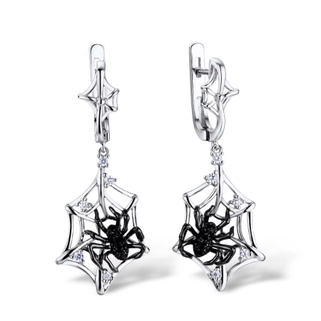 925 Sterling Silver Spider Web Dangle Earrings with Cubic Zirconia – Elegant Fashion Jewelry for Women