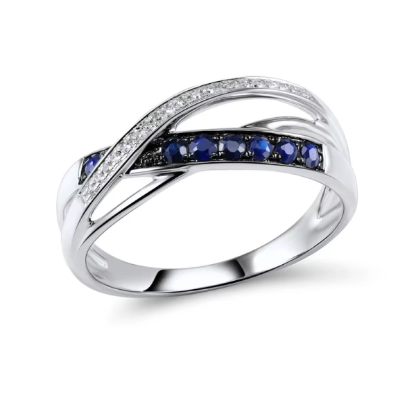 Sterling Silver Ring for Women Sparkling Ruby & Blue Nano Cubic Zirconia