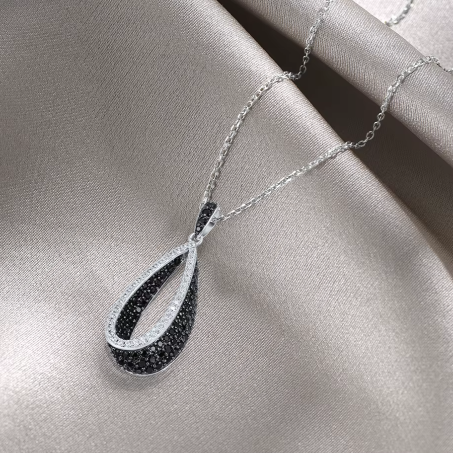 925 Sterling Silver Drop Pendant – Black Spinel & White 4