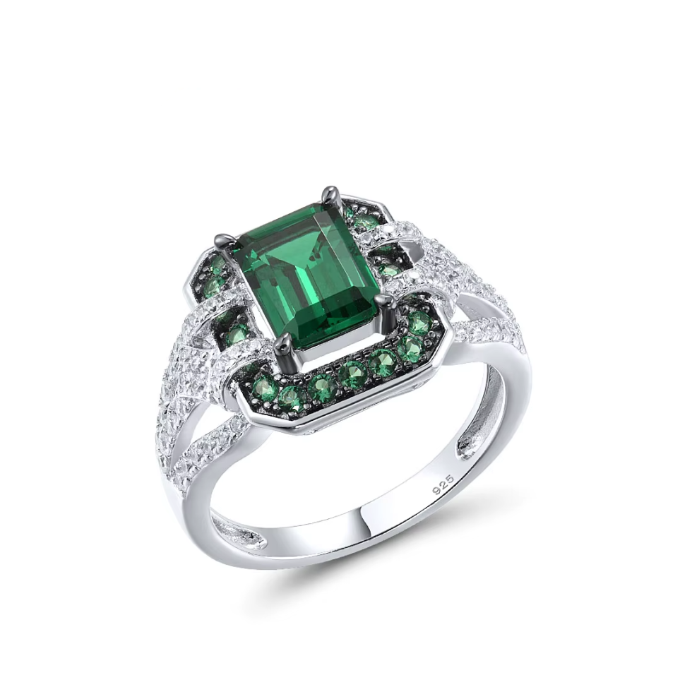 925 Sterling Silver Green Spinel Solitaire Ring for Women