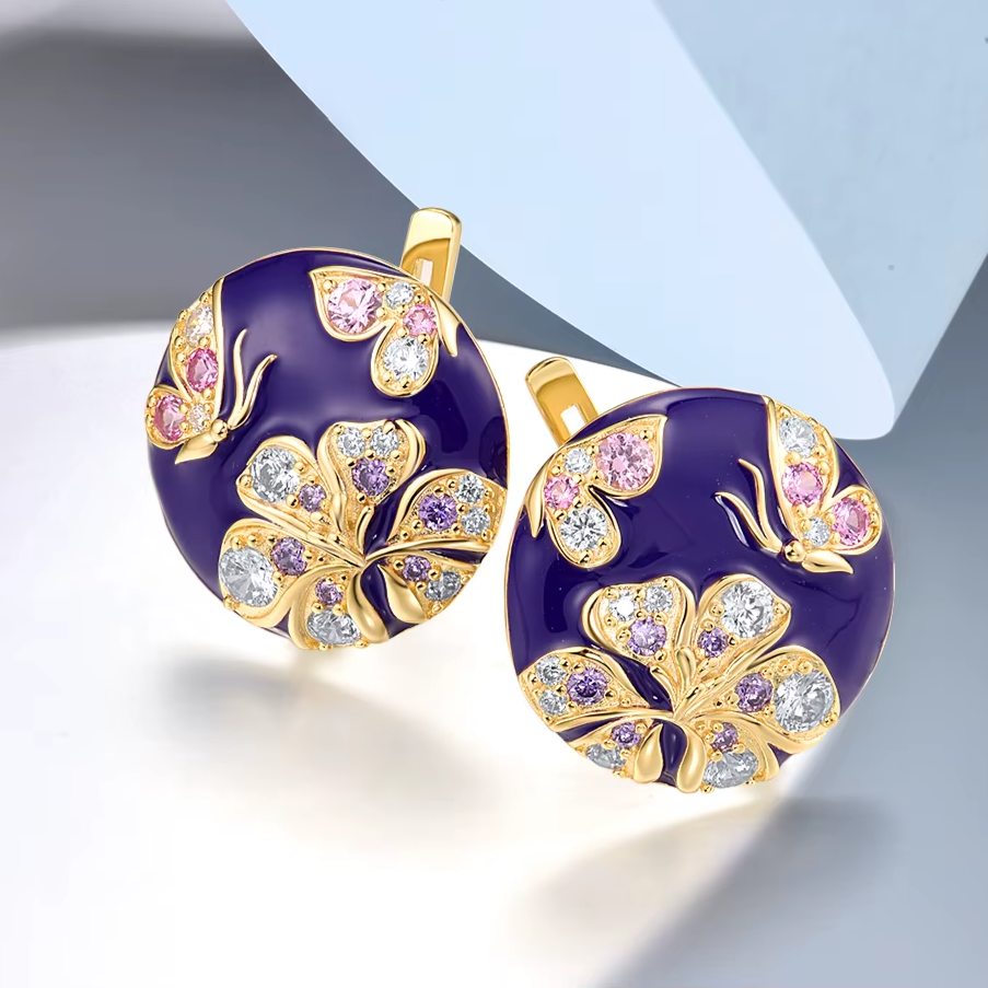 925 Sterling Silver Butterfly Flower Enamel Earrings 4