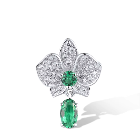 Elegant 925 Sterling Silver Orchid Pendant with Green Spinel and White CZ – Delicate Fine Jewelry for Women