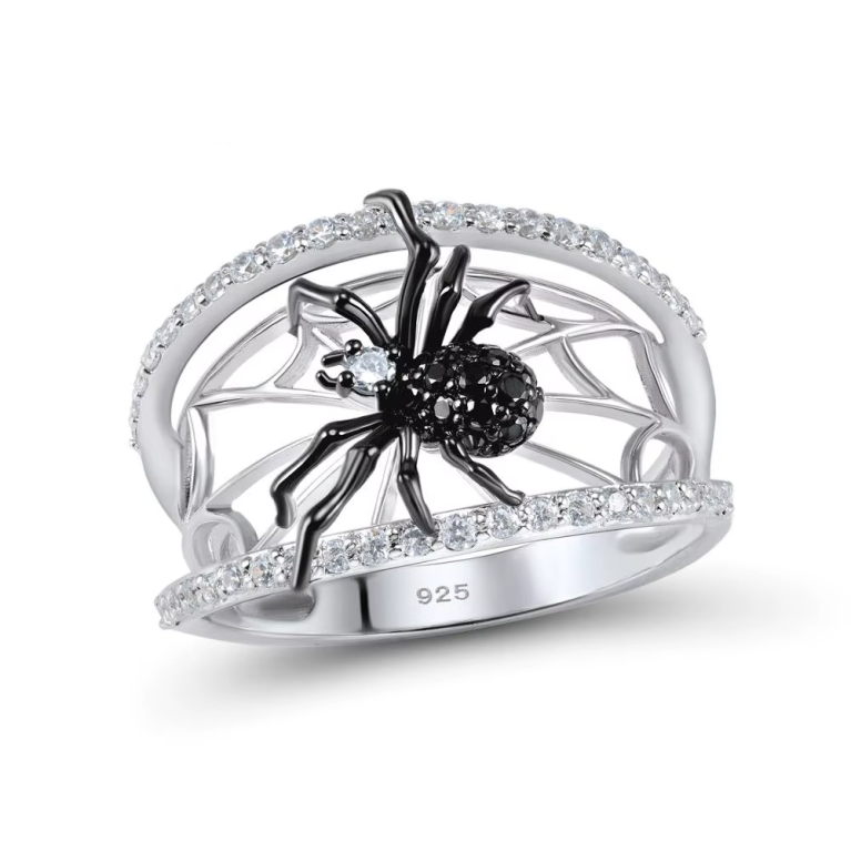 925 Sterling Silver Black Spider Ring – Unique & Trendy Women’s Jewelry for Parties and Special Occasions