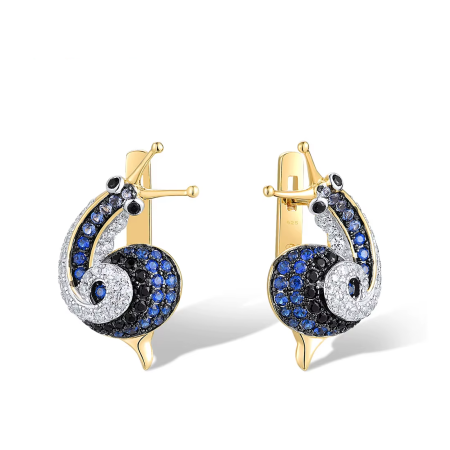 Chic 925 Sterling Silver Snail Earrings – Sparkling Blue & Black Spinel Latch Back Fine Jewelry for Women