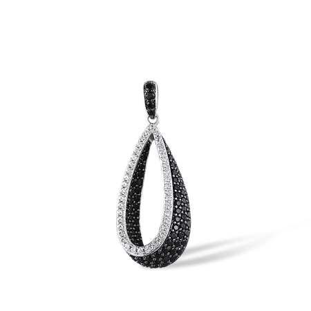 925 Sterling Silver Drop Pendant – Black Spinel & White