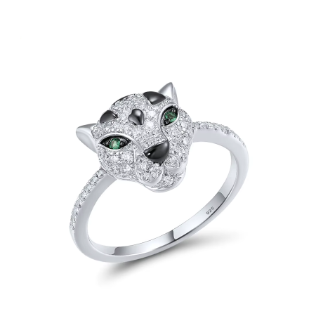 Leopard Ring – 925 Sterling Silver with Green Spinel and White Cubic Zirconia