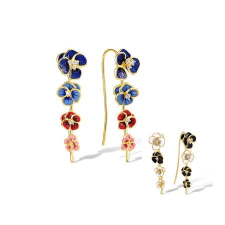 925 Sterling Silver Multi-Color Flower Climber Earrings – Enamel Design for Women, Elegant Party Jewelry