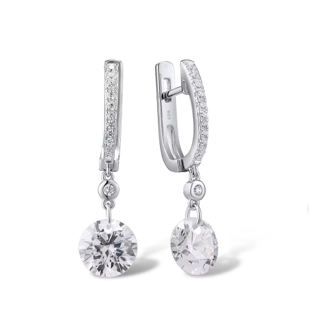 925 Sterling Silver Drop Earrings – Sparkling White Cubic Zirconia, Elegant Women’s Fine Jewelry