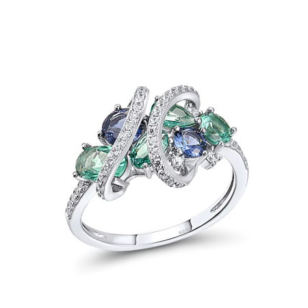 Green and Blue Spinel Sterling Silver Ring – 925 Statement Jewelry for Women, Wedding or Gift